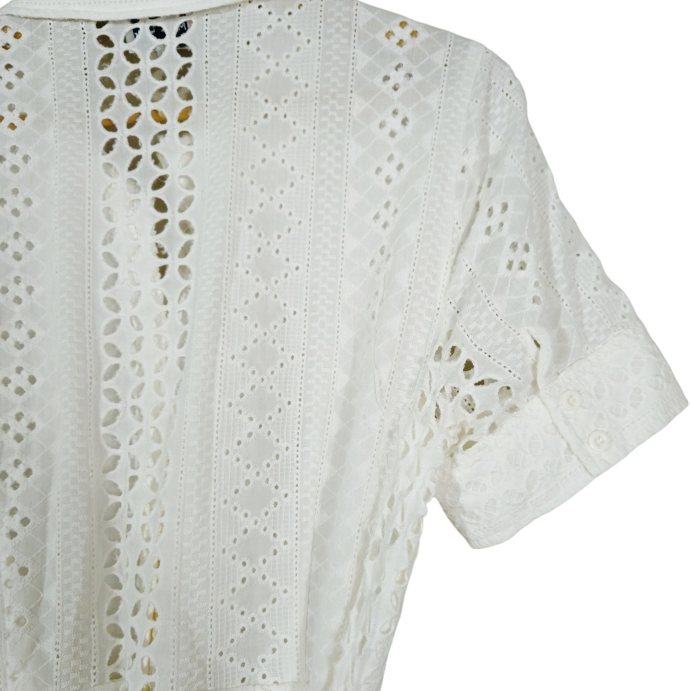 Milly White Eyelet Cleo Collared Shirt Dress - Picture 6 of 9